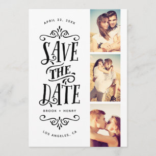 Save The Date Whimsical Mod 3-Photo Enregistrer La Date   Noir