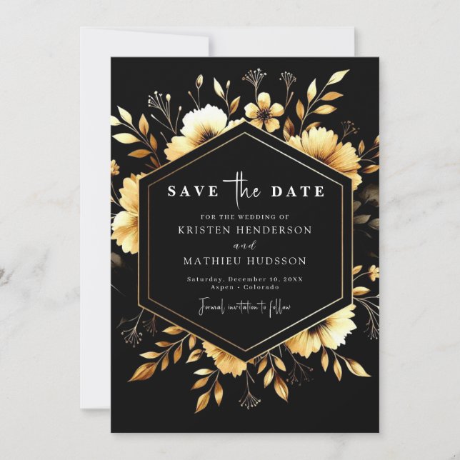 Save The Date Whimsical moderne or et Mariage noir (Devant)