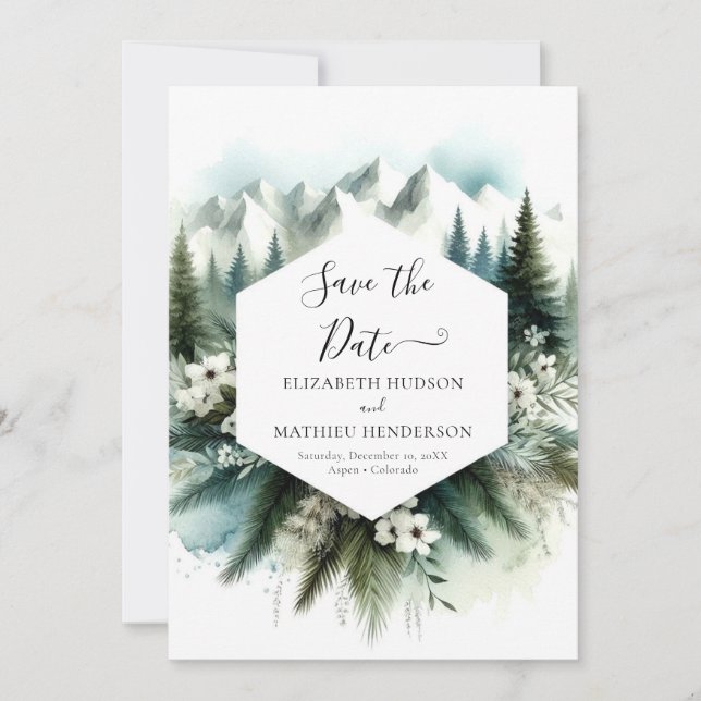 Save The Date Whimsical non photo Mariage de montagne (Devant)
