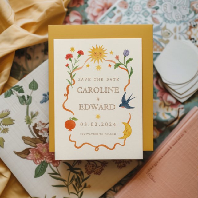 Save The Date Whimsical peint à la main Celestial Folk Mariage (Créateur téléchargé)