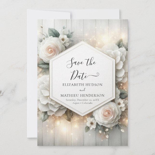Save The Date Whimsical Printable White Roses Mariage (Devant)