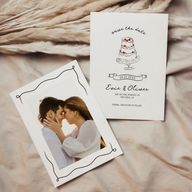 Save The Date Whimsical Quirky Main tiré Mariage de gâteau de ce (Créateur téléchargé)