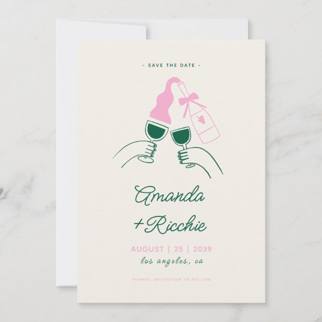 Save The Date Whimsical Retro Jouer main tiré Cheers Mariage (Devant)