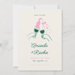 Save The Date Whimsical Retro Jouer main tiré Cheers Mariage