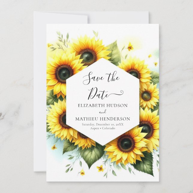 Save The Date Whimsical Romance Mariage de tournesol (Devant)