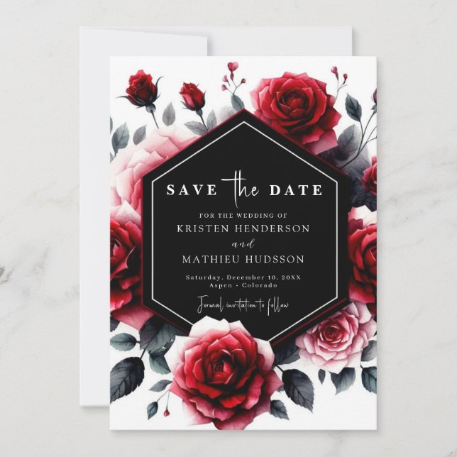 Save The Date Whimsical Rustic Crimson Mariage rouge (Devant)