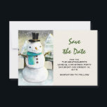 Save The Date Whimsical Snowman Winter Scene Christmas Drawing<br><div class="desc">Noël enregistrez la carte de date avec un dessin mignon mettant en vedette un bonhomme de neige portant un chapeau et une écharpe cool. L'arrière - plan a une ligne de pins blancs recouverts de neige.</div>