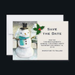 Save The Date Whimsical Snowman Winter Scene Christmas Drawing<br><div class="desc">Noël enregistrez la carte de date avec un dessin mignon mettant en vedette un bonhomme de neige portant un chapeau et une écharpe cool. L'arrière - plan a une ligne de pins blancs recouverts de neige.</div>