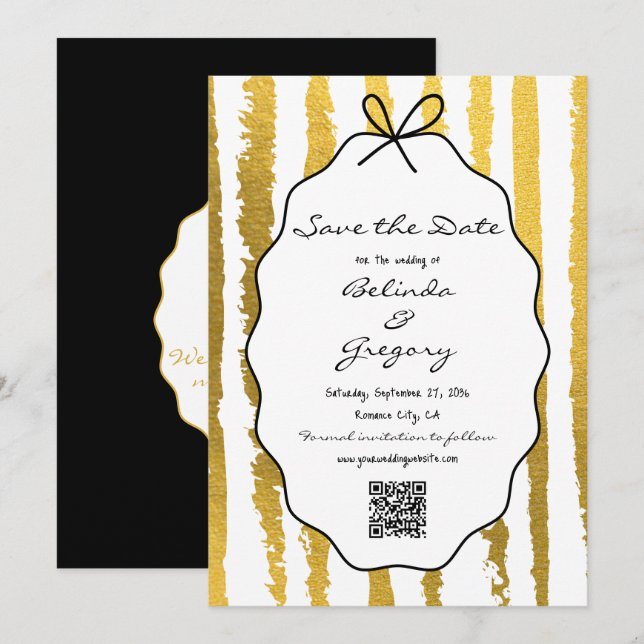 Save The Date Whimsical Stripes Handwritten Painted Wedding  (Devant / Derrière)
