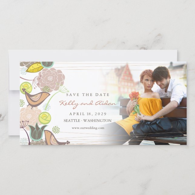 Save The Date Whimsical Sweet Rose Bird Chic Floral Garden Photo (Devant)