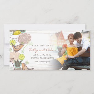 Save The Date Whimsical Sweet Rose Bird Chic Floral Garden Photo