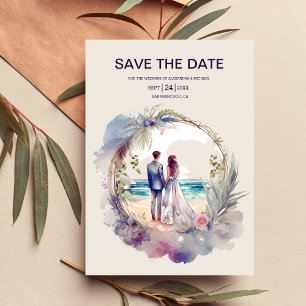 Save The Date Whimsical Watercolor Beach Destination Mariage