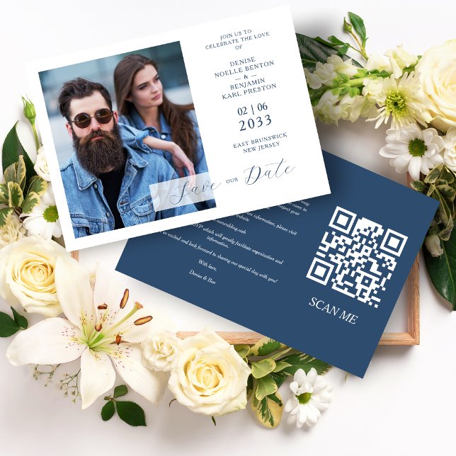 Save The Date Whimsy Bliss Blue Jeans Inspired Photo QR (Whimsy Bliss Blue Jeans Inspired Photo QR Save the Date Wedding Card.)