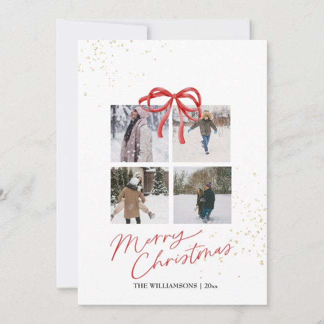 Save The Date White and Red Aesthetic Family Christmas Card (Devant)