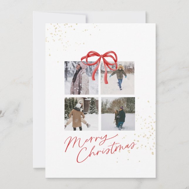 Save The Date White and Red Aesthetic Family Christmas Card (Devant)