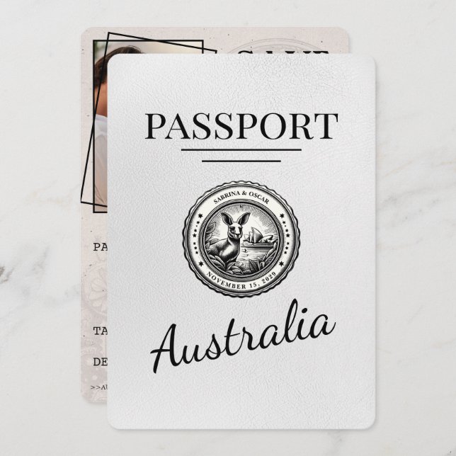 Save The Date White Australia Passport Enregistrer La Date (Devant / Derrière)