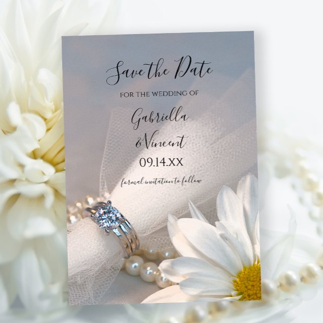 Save The Date White Daisy Elegance Wedding Enregistrer la date (Créateur téléchargé)