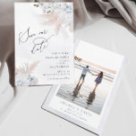 Save The Date White Floral Orchid & Dusty Blue Coral Beach<br><div class="desc">White Floral Orchid & Dusty Blue Coral Beach Save the Date This watercolor bridal shower features white orchids and blush pampas white dusty blue corals creating perfect beach wedding. It is perfect for beach, summer, blush, tropical, dusty blue, destination, oceanic themed wedding. You can edit/personalize whole Template. If you need...</div>