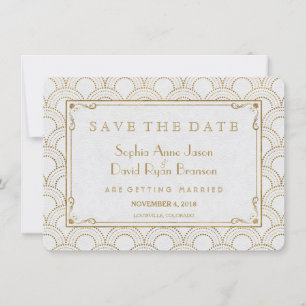 Save The Date White Great Gatsby Art Déco Gold Enregistrer La Da