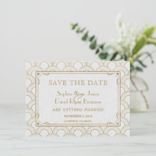 Save The Date White Great Gatsby Art Déco Gold Enregistrer La Da