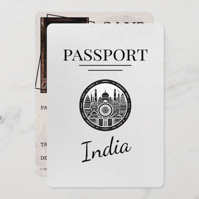 Save The Date White India Passport Enregistrer La Date (Devant / Derrière)