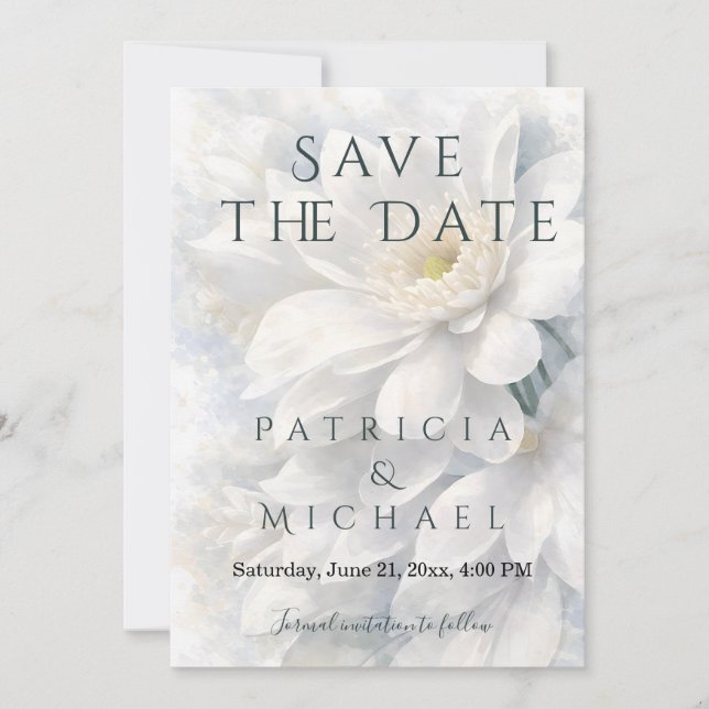 Save The Date White Ivory Quiet Luxury Romantic Elegant Wedding  (Devant)