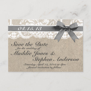 Save The Date White Lace & Burlap Wedding Enregistrer la date