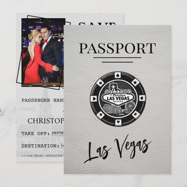 Save The Date White Las Vegas Passport Enregistrer La Date (Devant / Derrière)