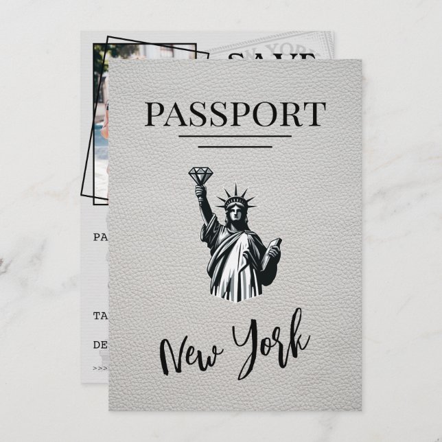 Save The Date White New York City Passport Enregistrer La Date (Devant / Derrière)