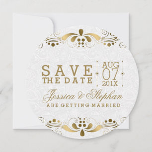 Save The Date White Paisley & Gold Floral Swirls Enregistrer La