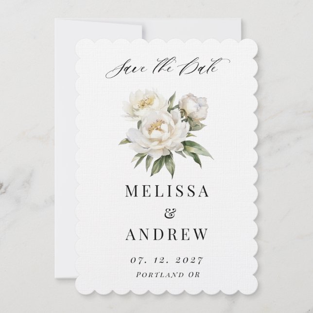 Save The Date White Peony Enregistrer la date (Devant)