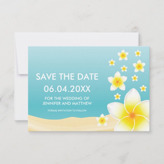 Save The Date White Plumeria Mariage Tropical Enregistrer La Dat (Devant)
