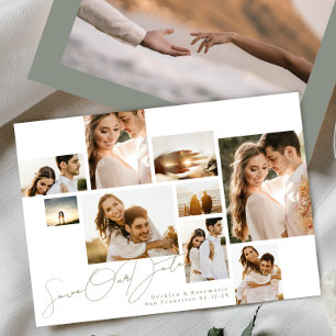 Save The Date White Sage Green Collage Multi Photo Mariage