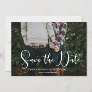 Save The Date White Script Navy Chevron Photo Enregistrer la car