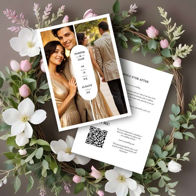 Save The Date White Stylish Oval Minimalist 2 Photos Wedding (White Stylish Oval Minimalist 2 Photos Wedding Save de Dates Cards.)