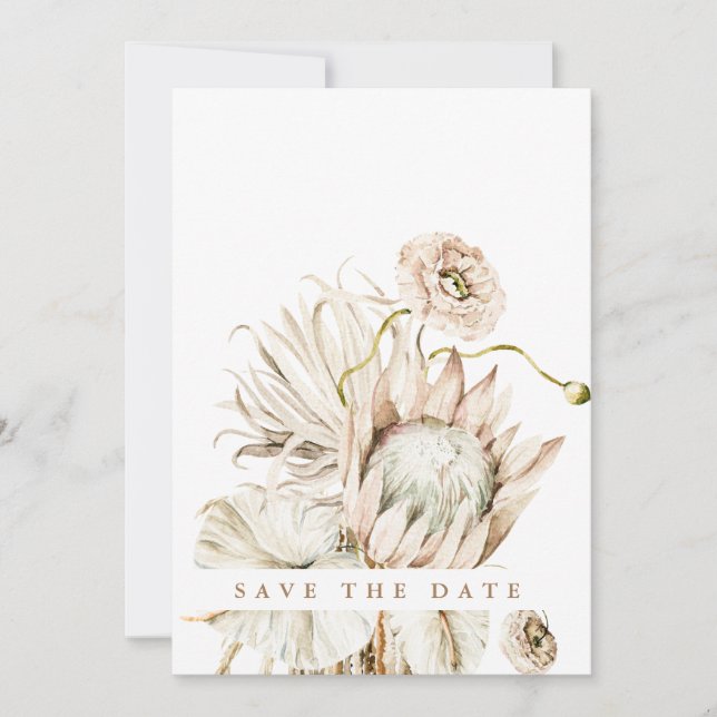 Save The Date Wild Boho Protea Pampas Grass Mariage Faded Photo (Devant)