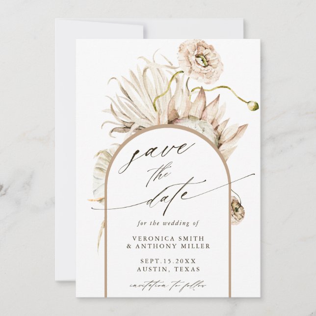 Save The Date Wild Boho Protea Pampas Grass Mariage Photo (Devant)