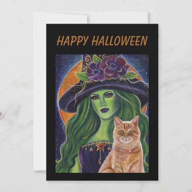 Save The Date Wild Magic Halloween sorcière et chat par Renee La (Devant)