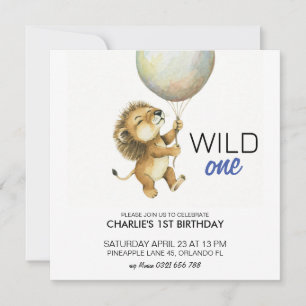 Save The Date Wild One Birthday Invitation, Lion 1er Birthday