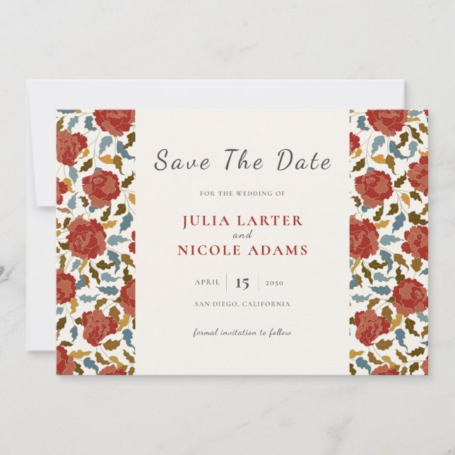 Save The Date Wild Rose Floral Petals Garden Affair Mariage (Devant)