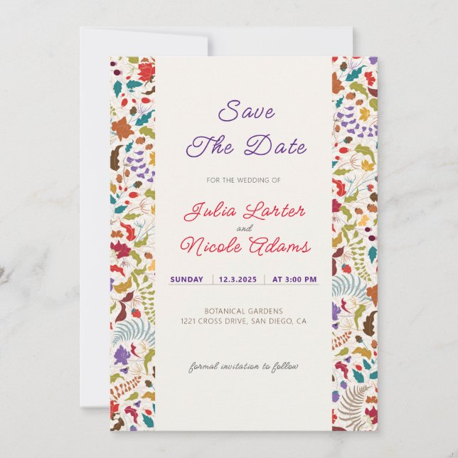 Save The Date Wild Rose Woods Exotic Flower Garden Mariage (Devant)