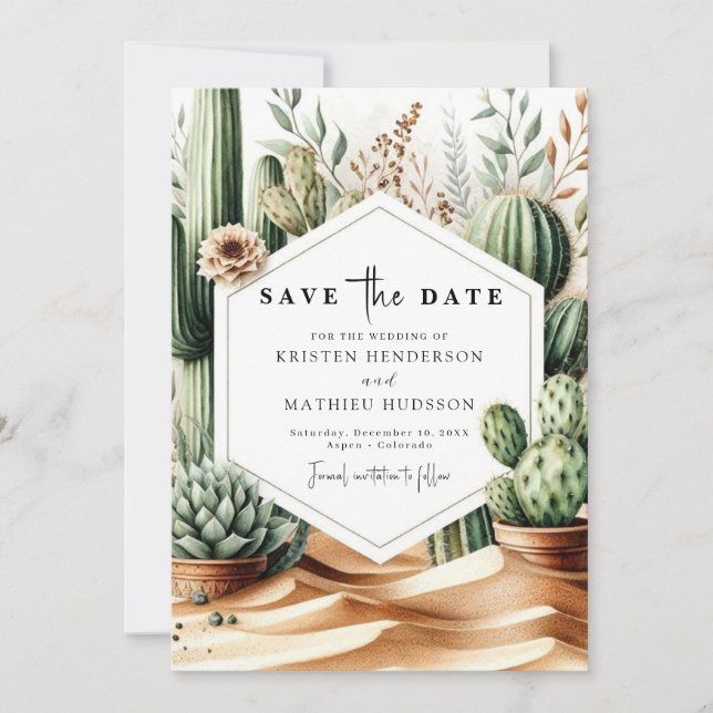 Save The Date Wild West Romantic Cactus Mariage (Devant)