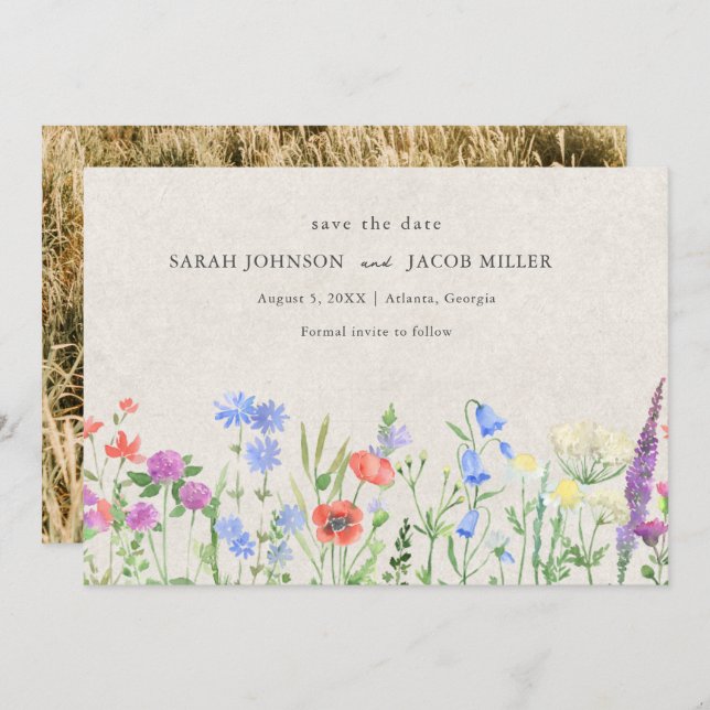 Save The Date Wildflower Boho Wedding Photo  (Devant / Derrière)