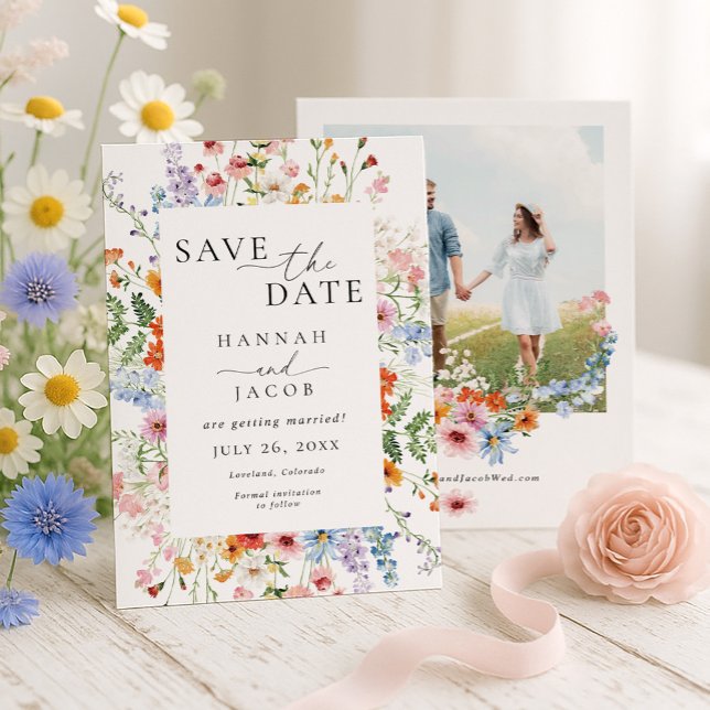 Save The Date Wildflower Elegant Floral Photo Wedding (Créateur téléchargé)