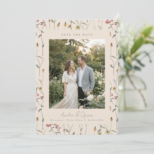 Save The Date Wildflower Floral Boho Fall Meadow Wedding Photo (Debout devant)