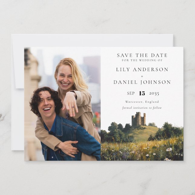 Save The Date Wildflowers Floral Castle Photo Wedding (Devant)