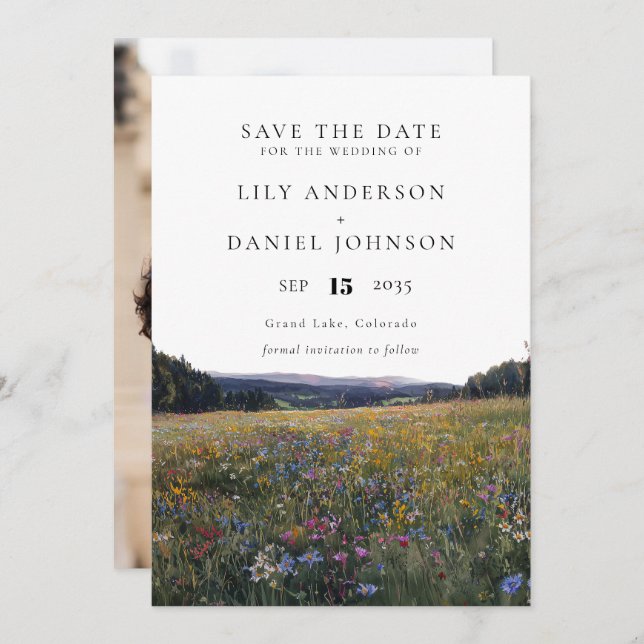 Save The Date Wildflowers Floral Meadow Photo Wedding (Devant / Derrière)