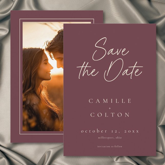 Save The Date Wine Burgundy Minimalist Wedding Photo (Wine Burgundy Minimalist Wedding Photo Save The Date)