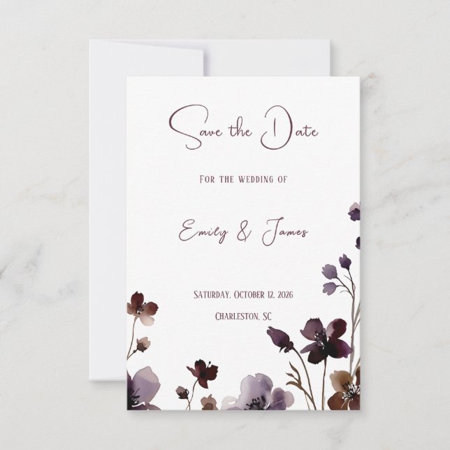 Save The Date Wine Red Plum Mauve Fall Floral Wedding (Devant)