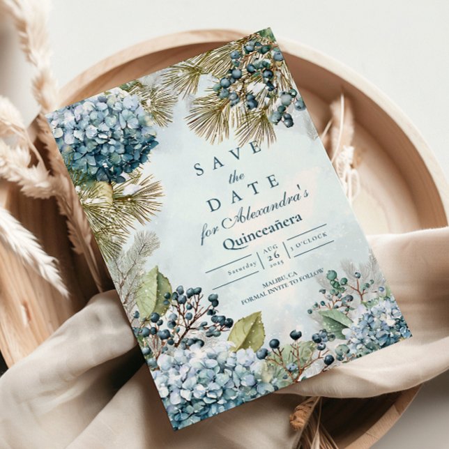 Save The Date Winter Blue Floral Quinceañera (Créateur téléchargé)